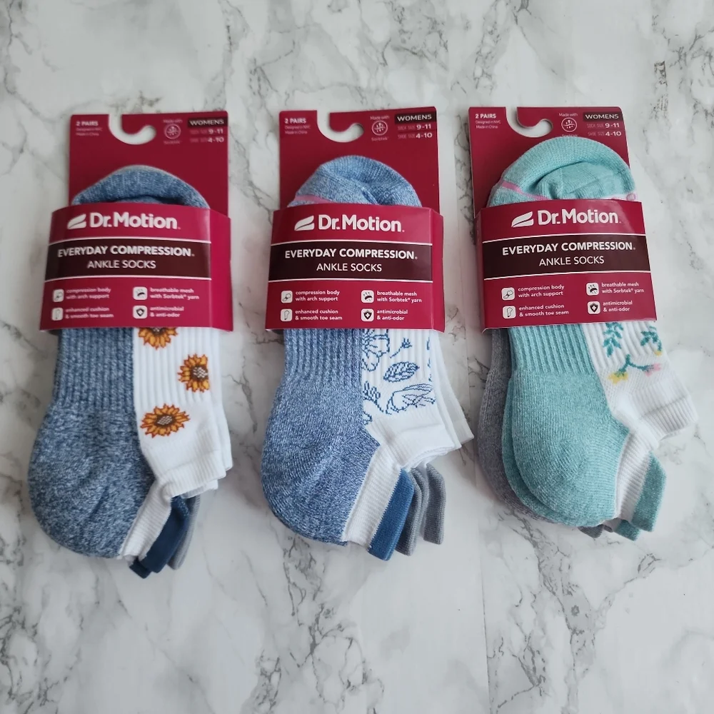 Dr. Motion Ankle Socks 6 Pairs Compression Socks Size Socks 9–11 Shoe 4-10